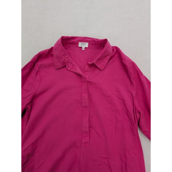 Crown & Ivy Women's Top Size L Pink 3/4 Sleeve Tunic Half Button-Up - Picture 3 of 13